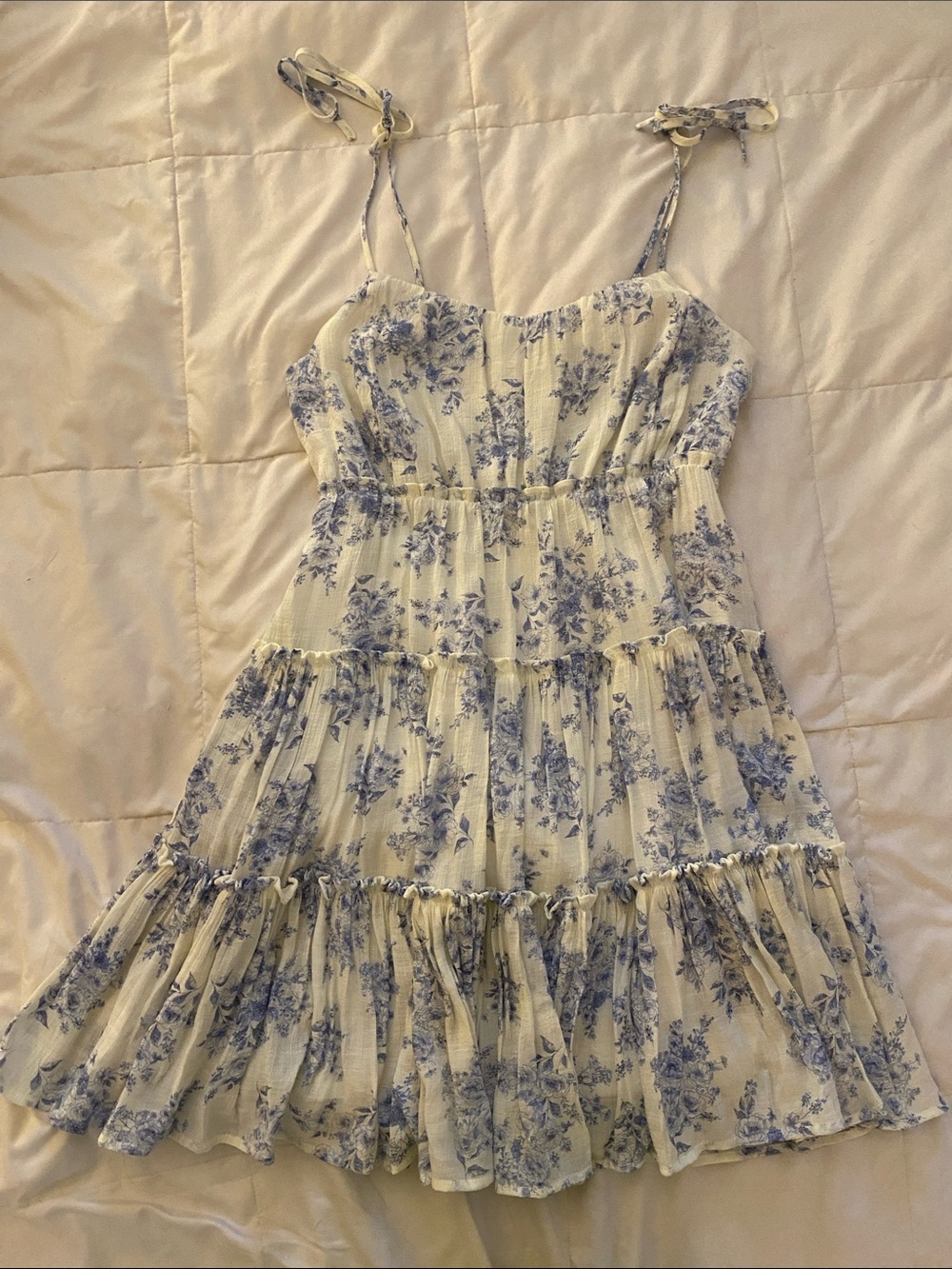 Blu Pepper Blue and Cream Floral Tie-Shoulder Mini Dress